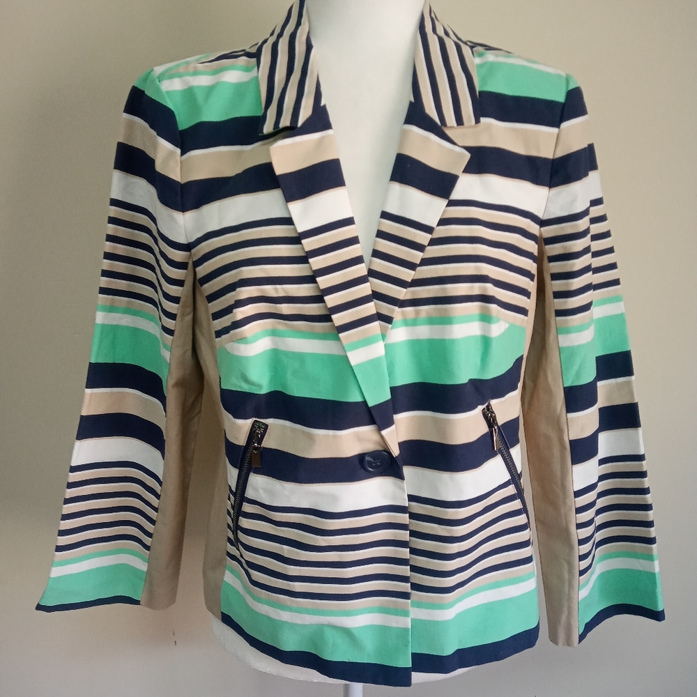 Laundry by Shelli Segal Striped Blazer Blue Green